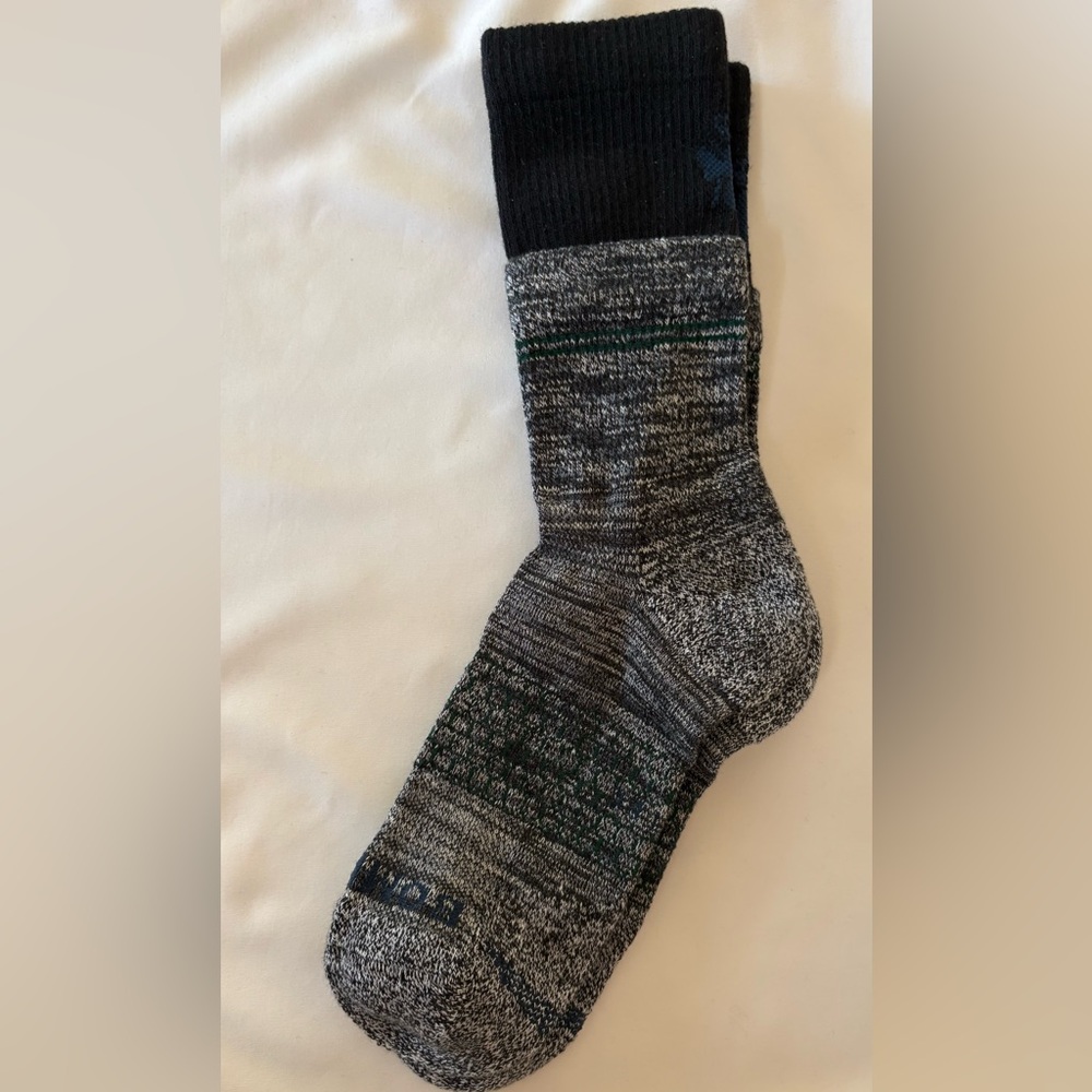 NEW. One pair of Bombas crew socks. Gray with black top. Size large.